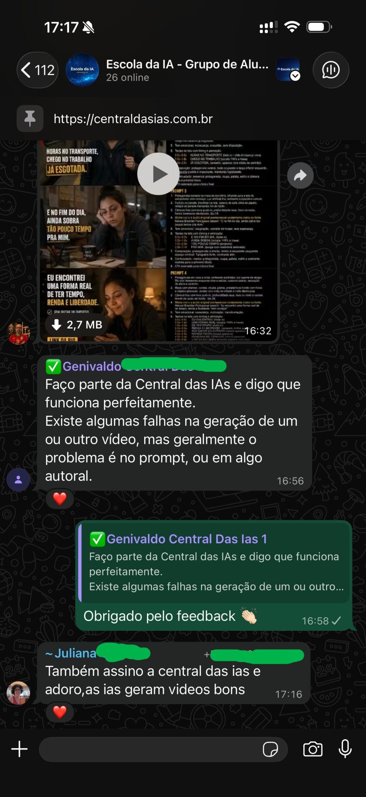 Feedback de assinante da Central das IAs