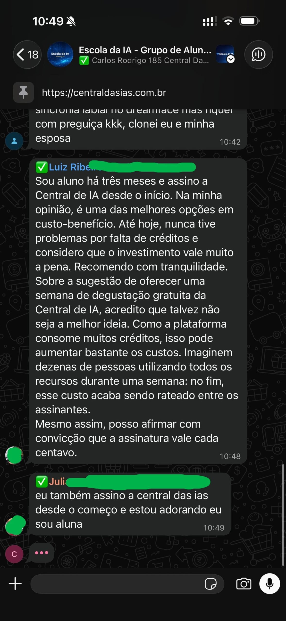 Feedback de assinante da Central das IAs